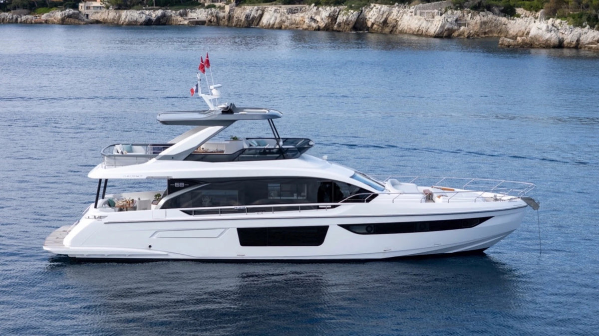 2024 Azimut Fly 68 flybridge yacht for sale — exterior, W Yachts Monaco