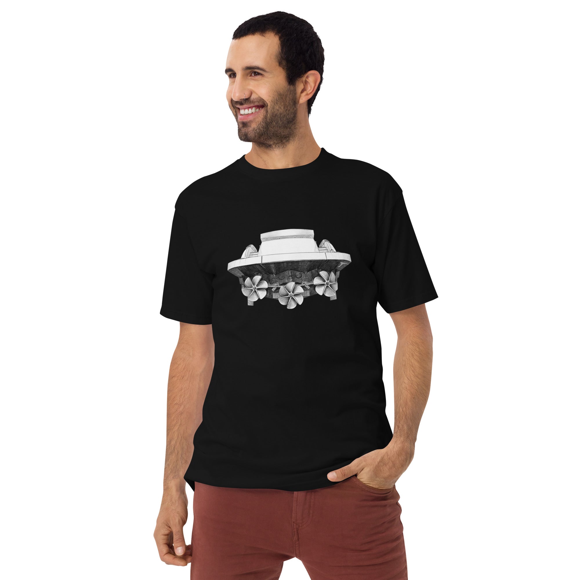 Rooster Tail Heavyweight Tee — black, model front