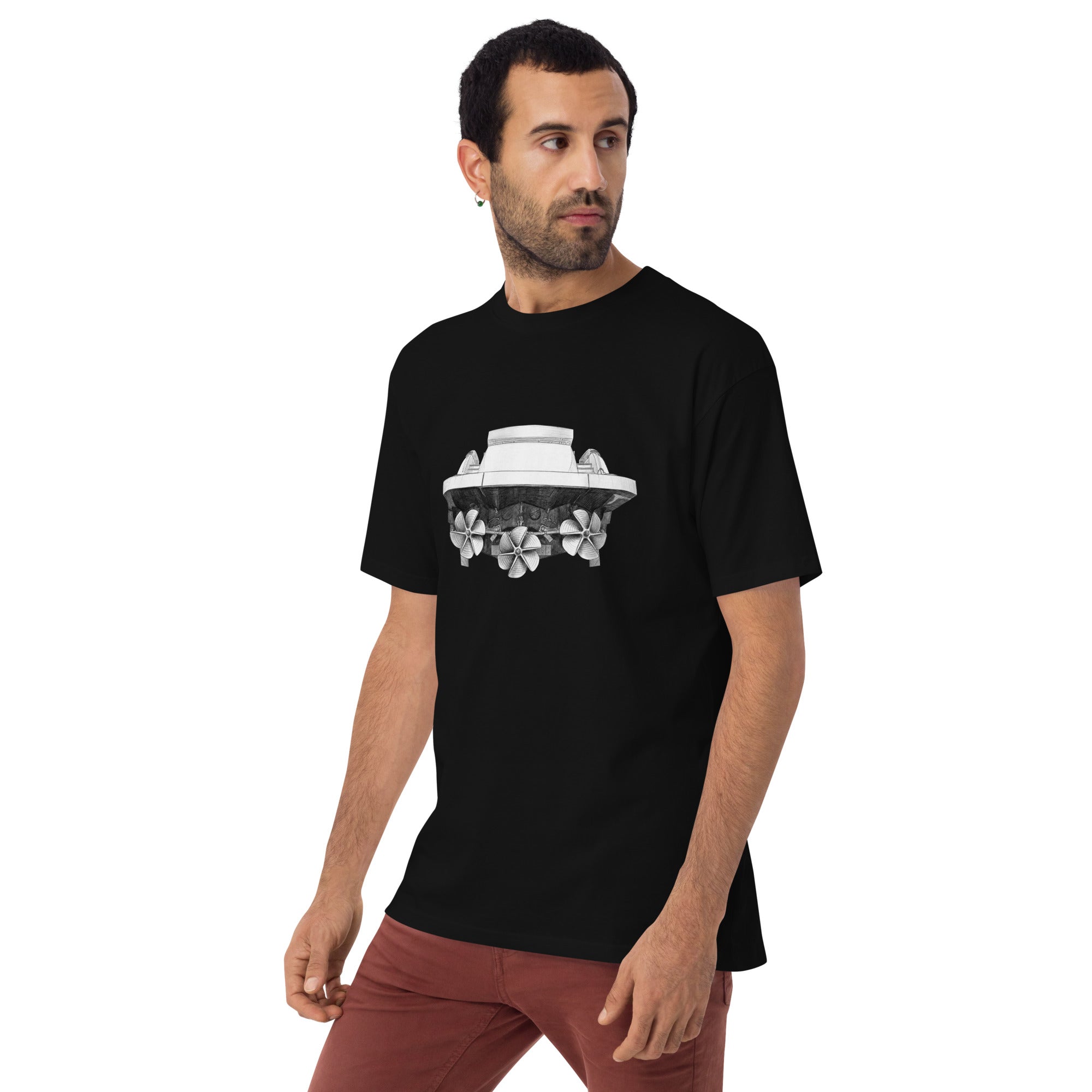 Rooster Tail Heavyweight Tee — black, left front